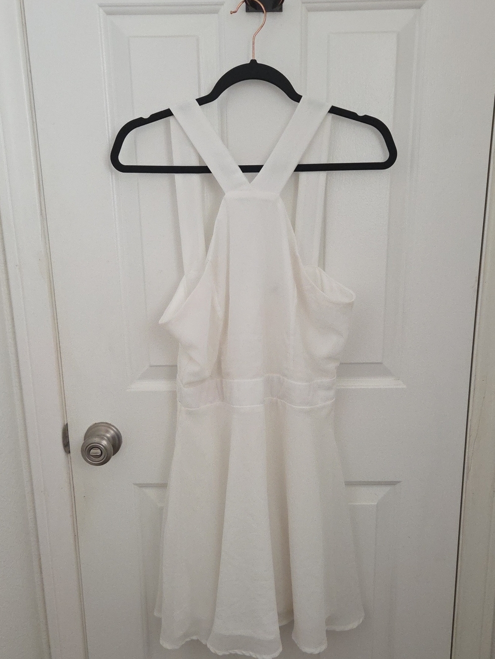 Charlotte Russe White Cross-Back Skater Dress fully lined size large runs small